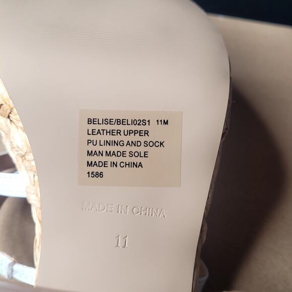 Steve Madden Belise 11 White Leather Strappy Raffia Espadrille Chunky Heels‎ NWB - Picture 6 of 8